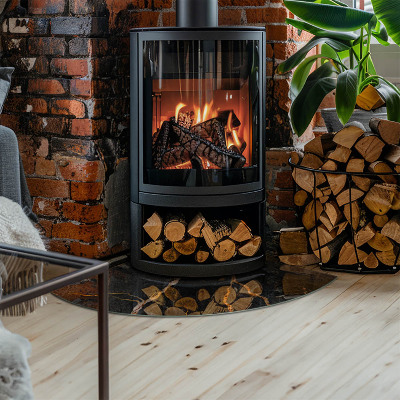 Placa de protección para estufa de cuarto de círculo Estilo mármol con vetas delicadas.