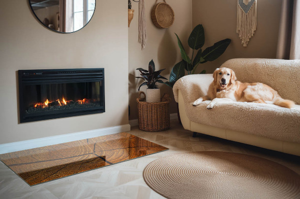 Szyba hartowana pod kominek Wzór przekroju drewna z wyraźnymi słojami