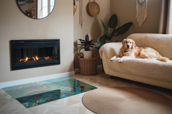 Placa protectora suelo estufa Un motivo expresivo con forma orgánica.