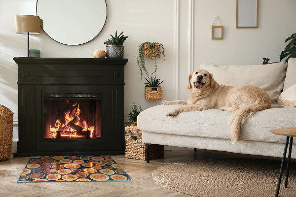 Protector suelo para estufa de leña Una caja con un motivo de madera dentada.