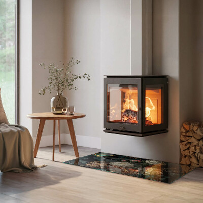 Placa de vidrio para chimenea Mariposas sobre un fondo de flores.