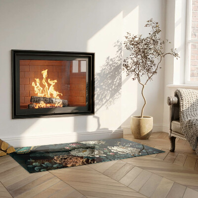 Placa de vidrio para chimenea Mariposas sobre un fondo de flores.