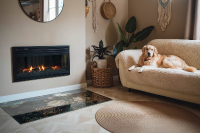 Placa de vidrio para chimenea Mariposas sobre un fondo de flores.