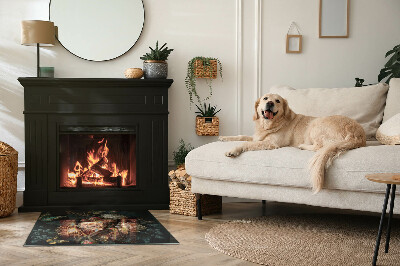 Placa de vidrio para chimenea Mariposas sobre un fondo de flores.