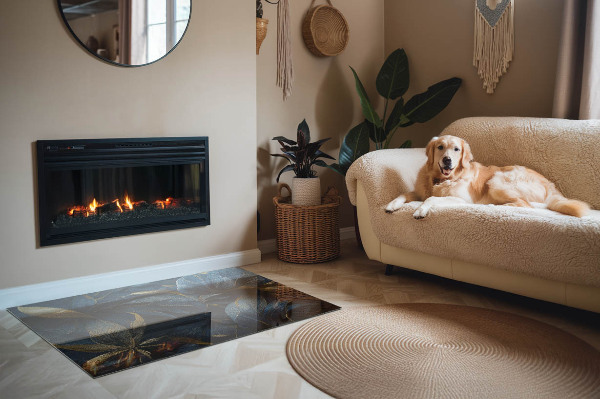 Protector suelo para estufa de leña Hojas elegantes en un patrón