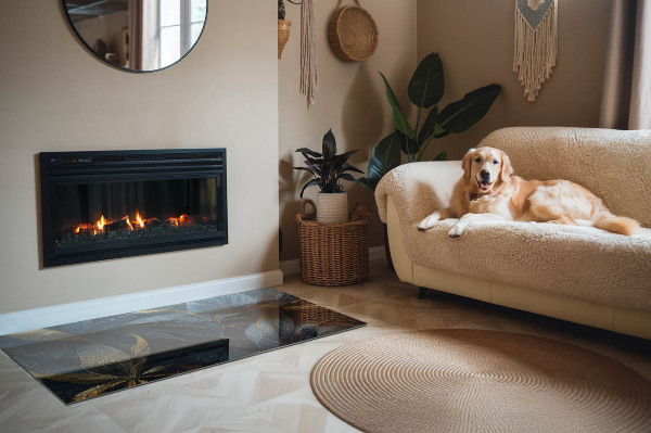 Protector suelo para estufa de leña Hojas elegantes en un patrón