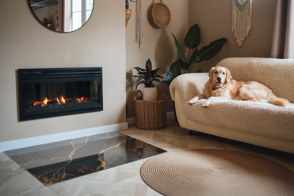Protector suelo para estufa de leña Mármol clásico con vetas sutiles