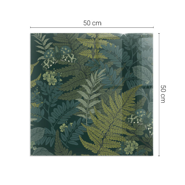 Protector suelo para estufa de leña Mariposas entre acentos vegetales.