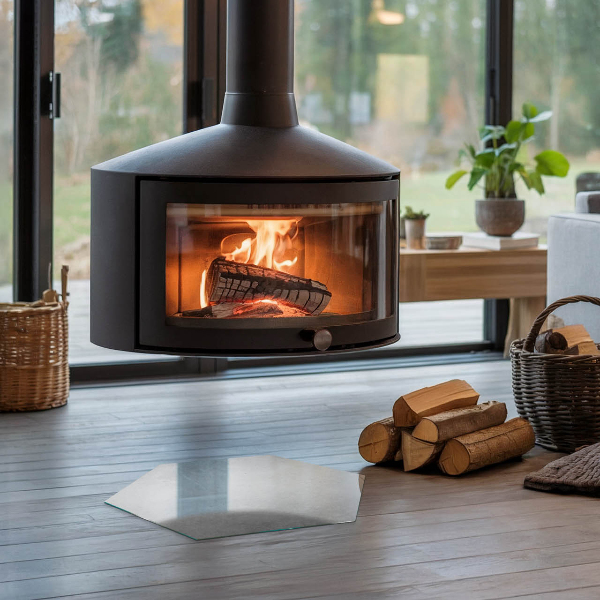 Sześciokątna szyba pod kominek Betonowa struktura z efektem