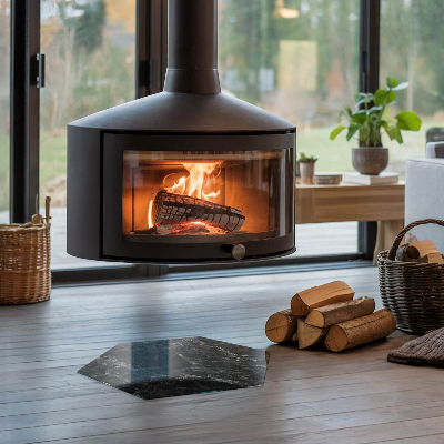 Protector suelo para estufa de leña hexagonal Elegante motivo de mármol