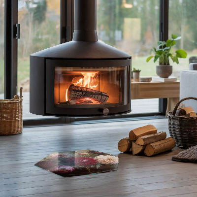 Protector suelo para estufa de leña hexagonal Detalle floral en plena floración