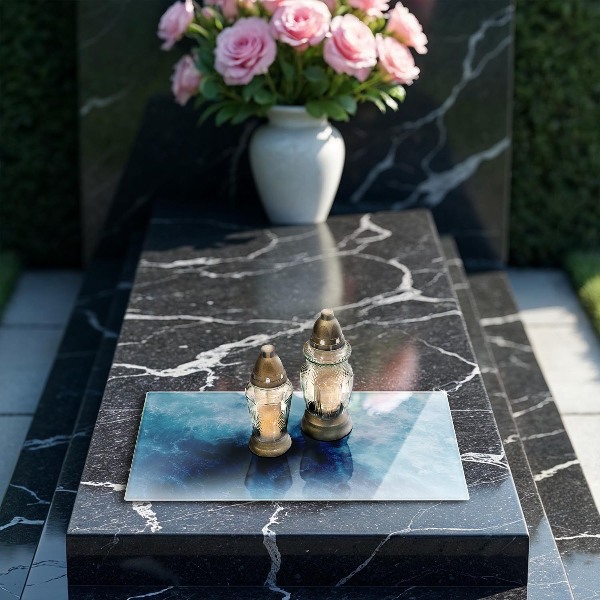 Posavaso de vidrio para velas funerarias Agua azul