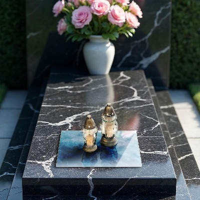 Posavaso de vidrio para velas funerarias Agua azul