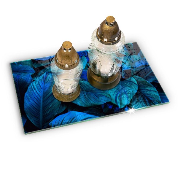 Posavaso de cristal para velas funerarias Hojas de vegetación selvática