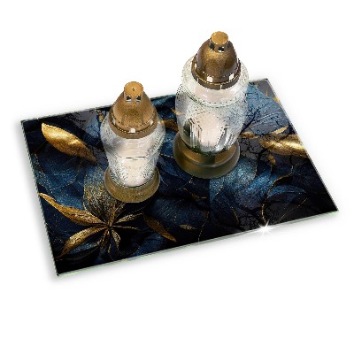 Posavaso de vidrio para velas funerarias Hojas decorativas con oro