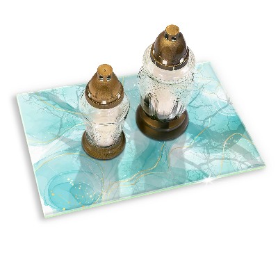 Posavaso de vidrio para velas funerarias Abstracción azul y dorada