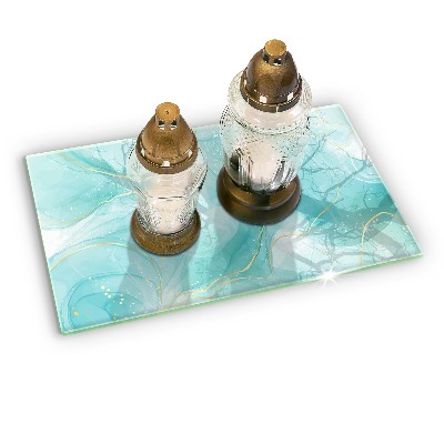 Posavaso de vidrio para velas funerarias Abstracción azul y dorada