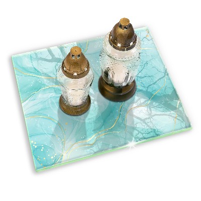 Posavaso de vidrio para velas funerarias Abstracción azul y dorada