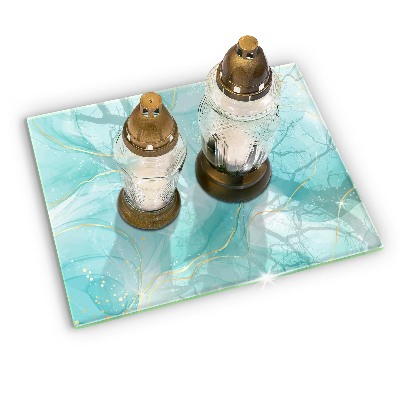 Posavaso de vidrio para velas funerarias Abstracción azul y dorada