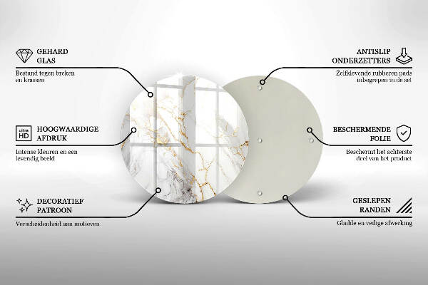 Posavaso de vidrio para velas Mármol claro con dorado