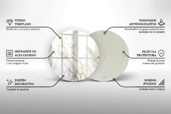 Posavaso de vidrio para velas Mármol claro con dorado