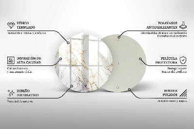 Posavaso de vidrio para velas Mármol claro con dorado