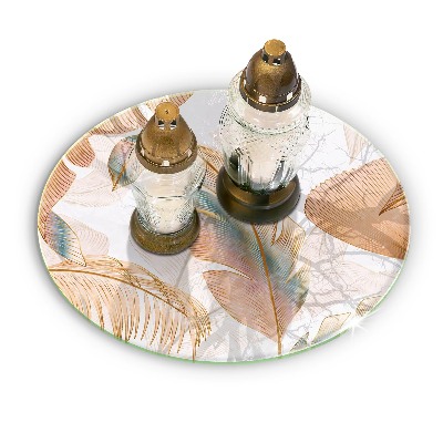 Posavaso de vidrio para velas Plumas y hojas bohemias