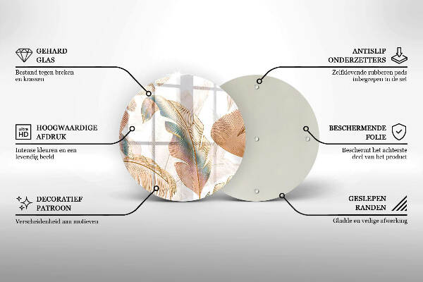 Posavaso de vidrio para velas Plumas y hojas bohemias