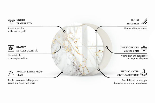 Tablero redondo Patrón de mármol natural