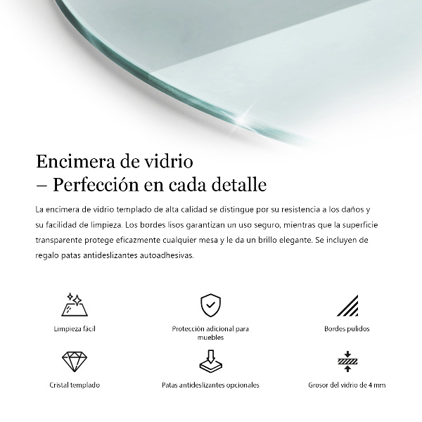 Encimera de cristal transparente redondo