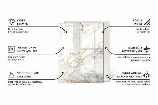 Tablero mesa rectangular Mármol con vetas delicadas