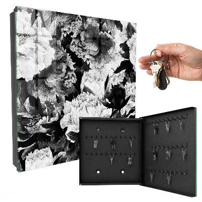 Caja para llaves con diseño de flores blancas y negras