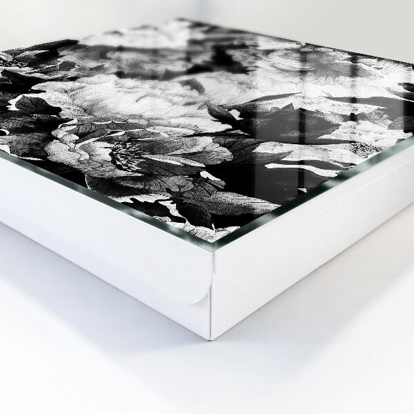 Caja para llaves con diseño de flores blancas y negras