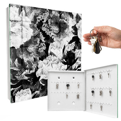 Caja para llaves con diseño de flores blancas y negras