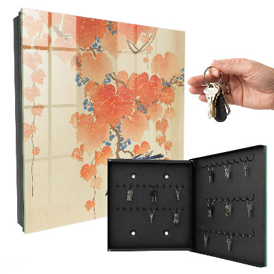 Armario para llaves de pared con diseño de pájaro y hojas
