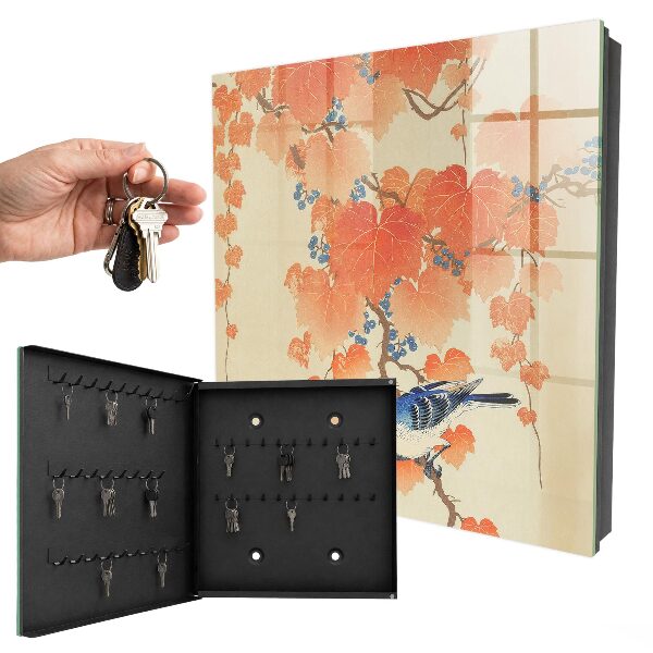 Armario para llaves de pared con diseño de pájaro y hojas