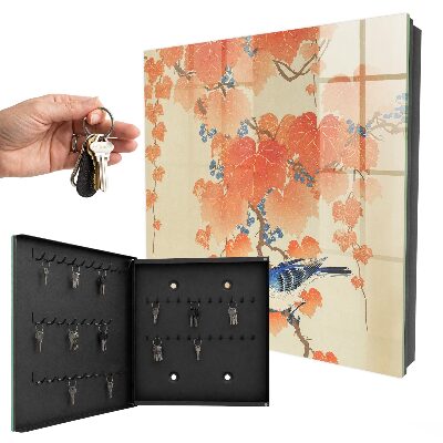 Armario para llaves de pared con diseño de pájaro y hojas