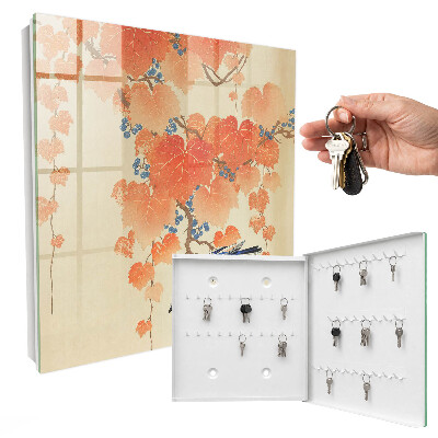 Armario para llaves de pared con diseño de pájaro y hojas