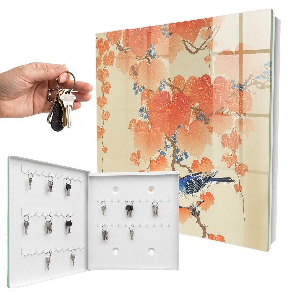 Armario para llaves de pared con diseño de pájaro y hojas