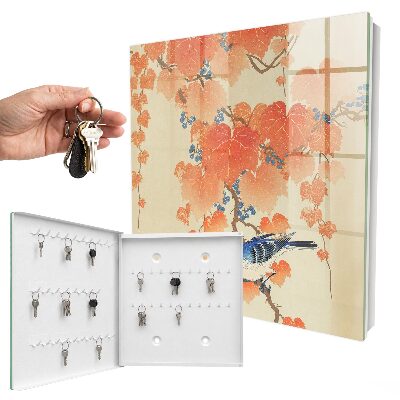 Armario para llaves de pared con diseño de pájaro y hojas