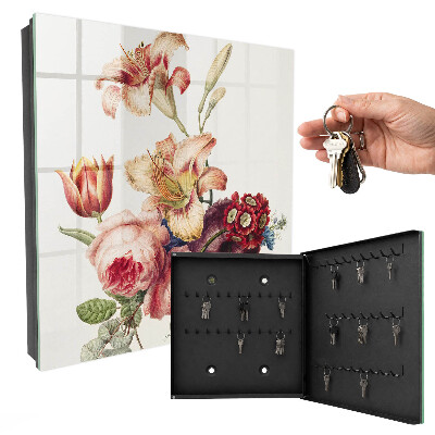 Caja para llaves con diseño de flores coloridas