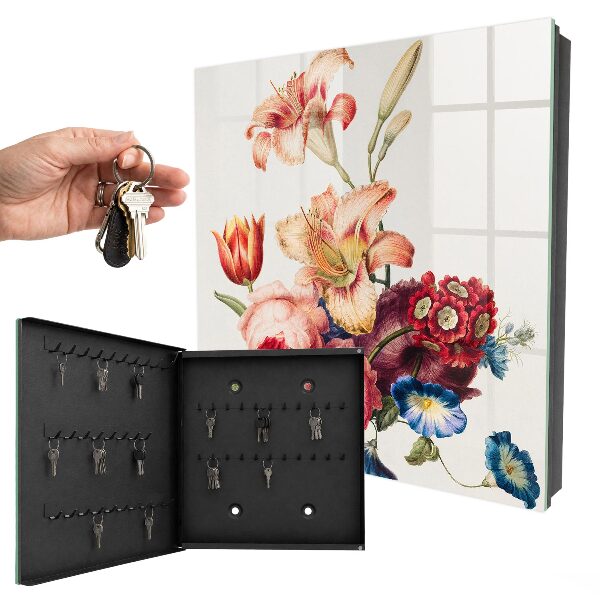 Caja para llaves con diseño de flores coloridas