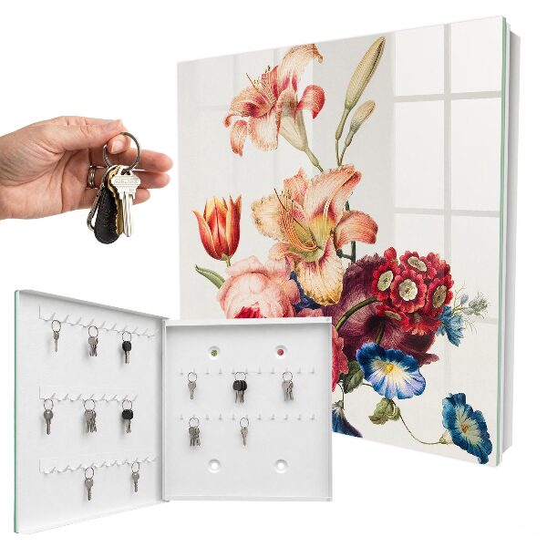 Caja para llaves con diseño de flores coloridas