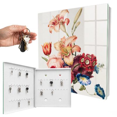 Caja para llaves con diseño de flores coloridas