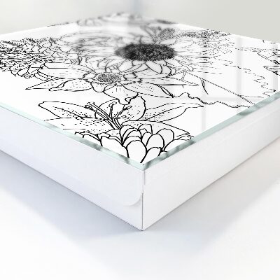 Armario para colgar llaves con diseño de flores blancas y negras