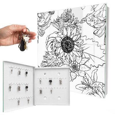 Armario para colgar llaves con diseño de flores blancas y negras