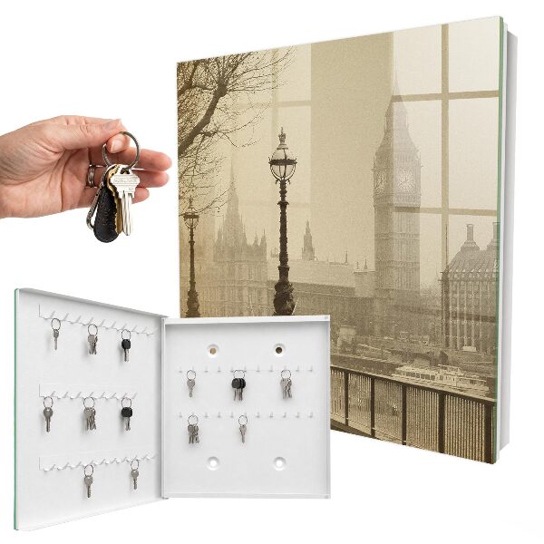 Caja para llaves con diseño de Londres con niebla