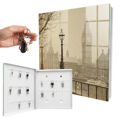 Caja para llaves con diseño de Londres con niebla