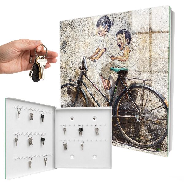 Armario para colgar llaves con diseño de niños y bicicleta