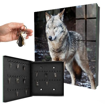 Caja para llaves diseño lobo en el bosque